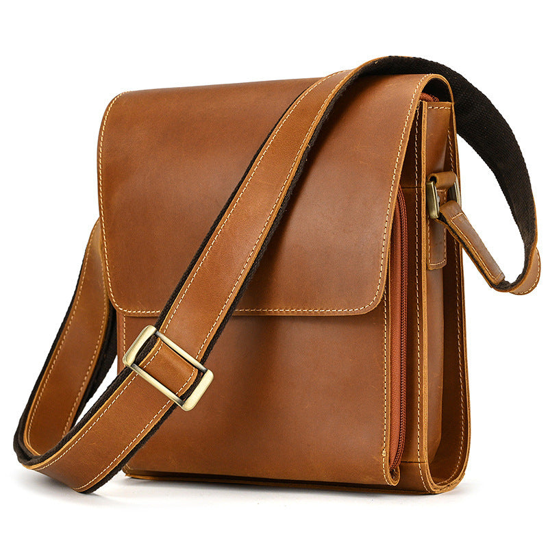 First Layer Cowhide Flip Shoulder Men's Leather Shoulder Bag Crazy Horse Leather Crossbody Bag