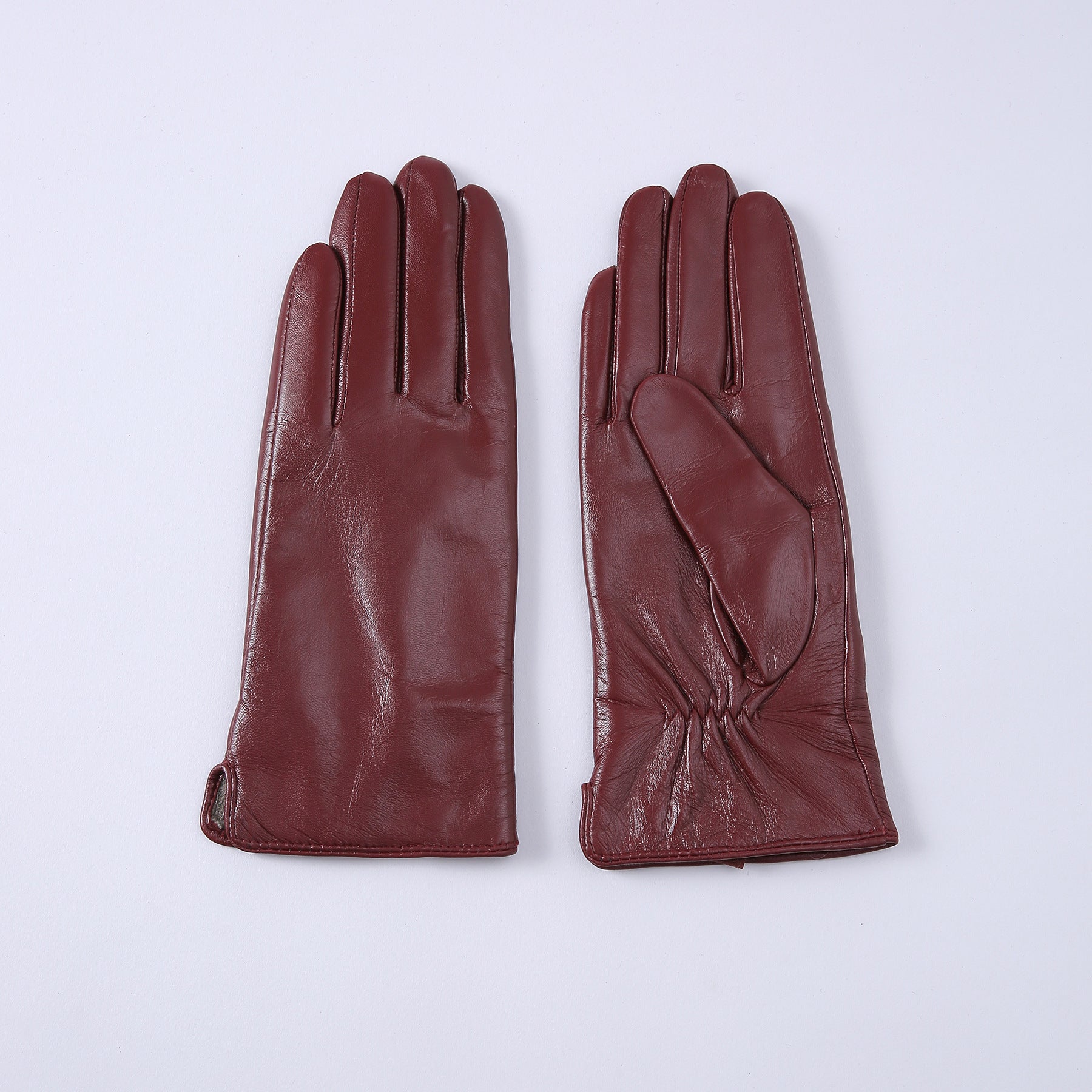 Womens Solid-Color Fleece-Lined Thermal Leather Gloves
