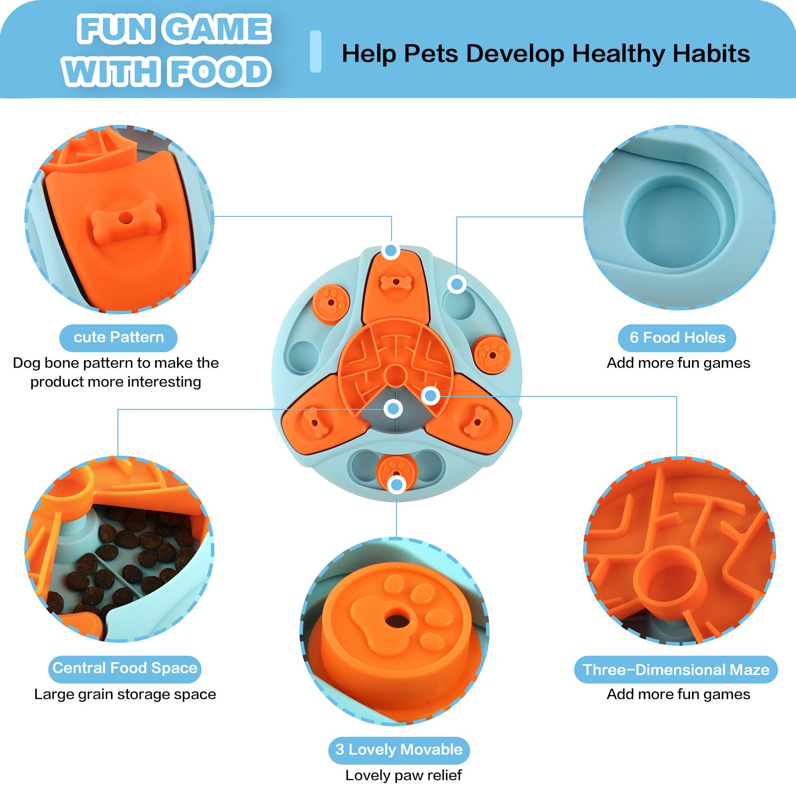 Dog Puzzle Toys Slow Feeder Interactive Increase Puppy IQ Food Dispenser Slowly Eating NonSlip Bowl Reduce Destructive Behaviors