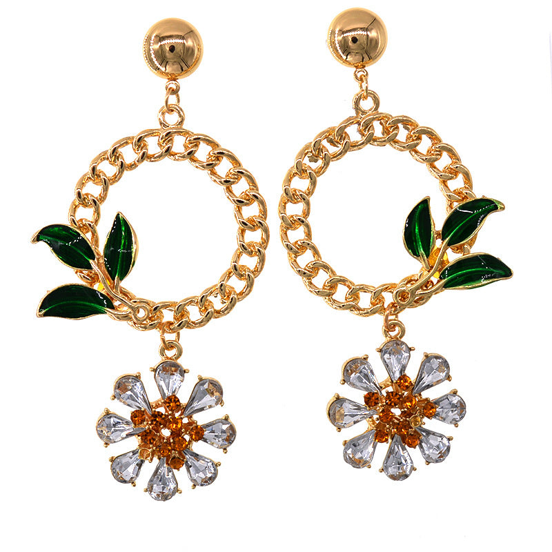 Crystal Flower Exaggerated Atmosphere Earrings