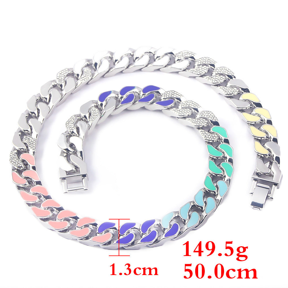 Rap Hip Hop Seven Colored Diamond Cuban Necklace