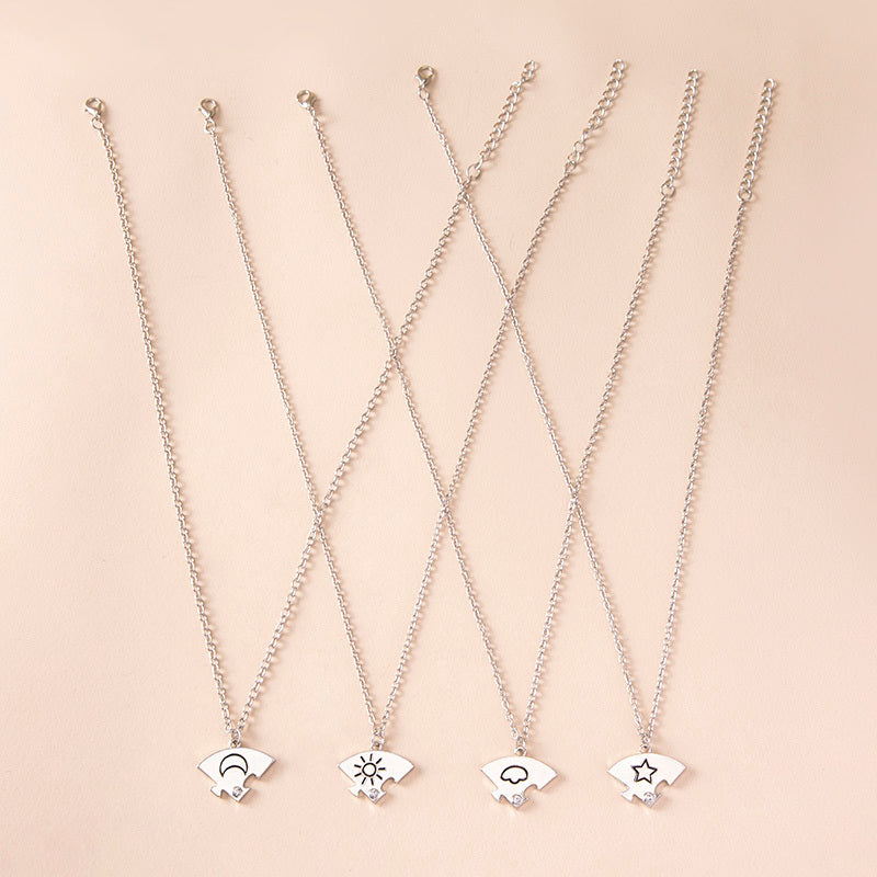 Jigsaw Puzzle Sun Cloud Star Moon Rhinestone Necklaces For Best Friends Sisters Brothers