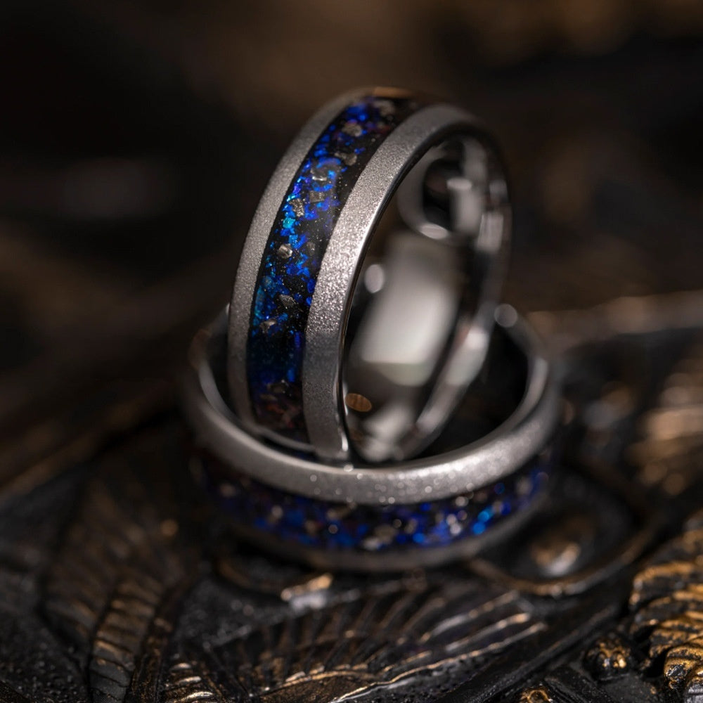 Blue Gravel Iron Chip Gun Black Sand Blasting Tungsten Ring 8mm