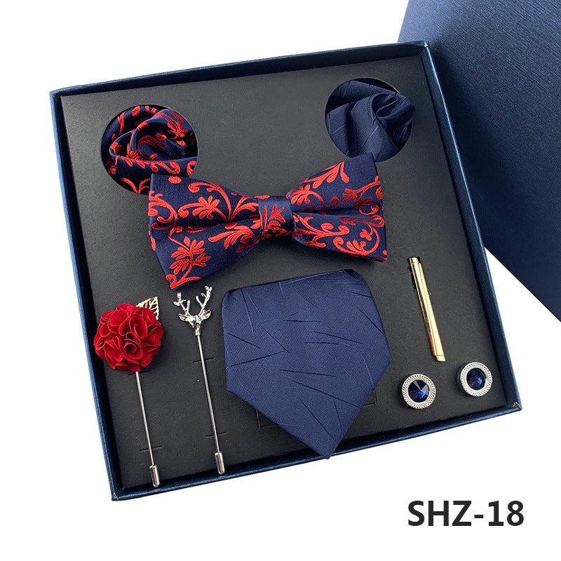 Men's Fashion Simple Pocket Scarf Brooch Tie Set