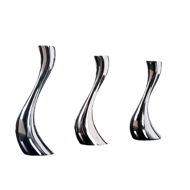 American Graceful Curve Swan Ceramic Silver Plated Candle Holder