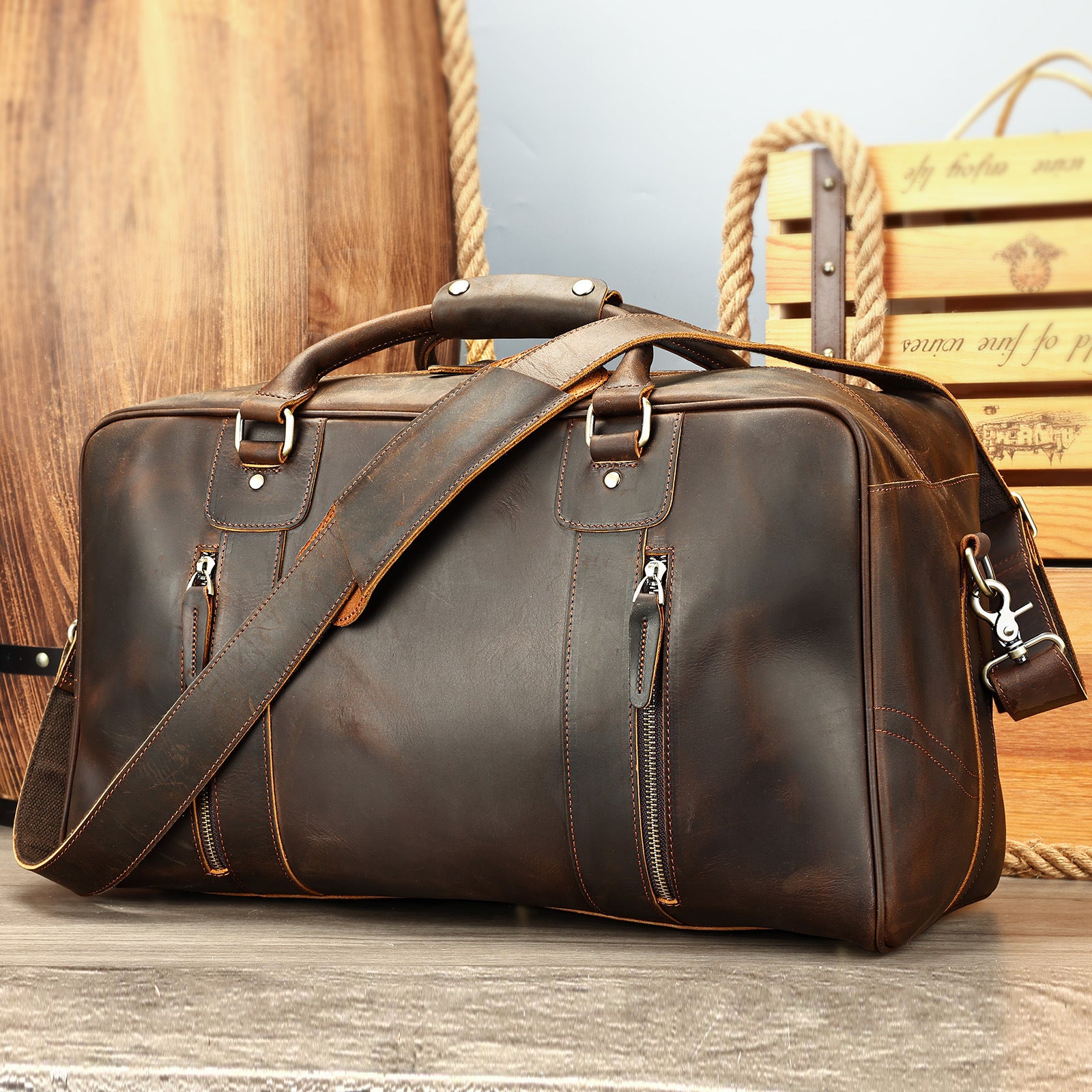 Sac de voyage rétro en cuir véritable pour hommes