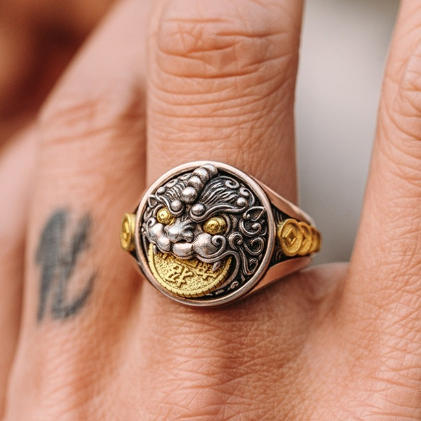 Bague Pixiu 3D en argent sterling pour hommes, style rétro avancé