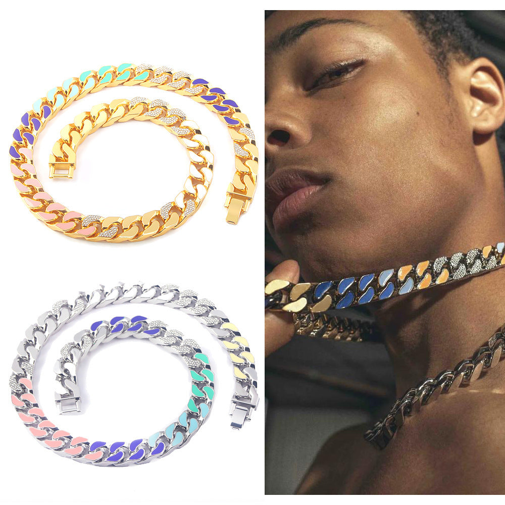 Rap Hip Hop Seven Colored Diamond Cuban Necklace