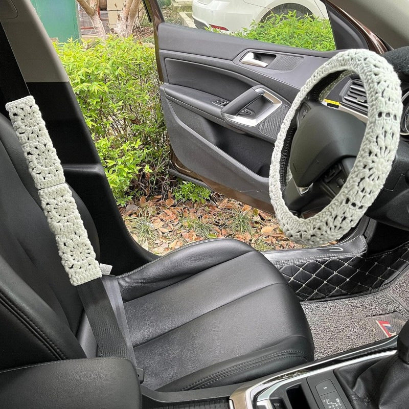 Car Interior Hand-crocheted Flower Steering Wheel Warm Non-slip Cover