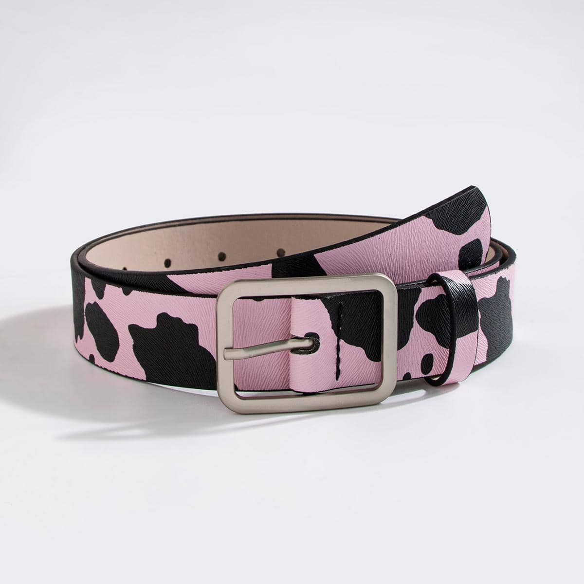 Black And White Cows Pattern Horsehair Lady Wig Fashion PU Belt