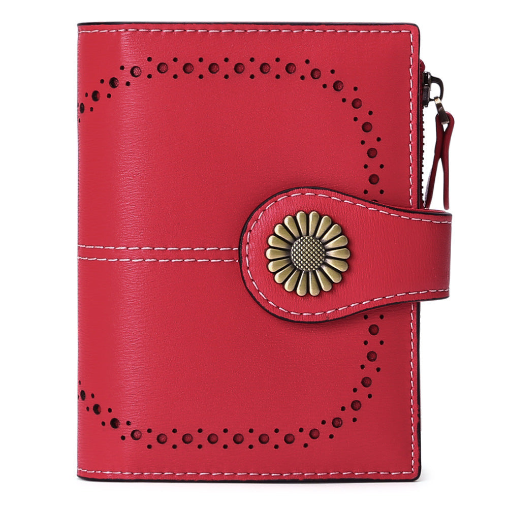 Wallet Women's Short Oil Wax Leather Zipper Card Holder