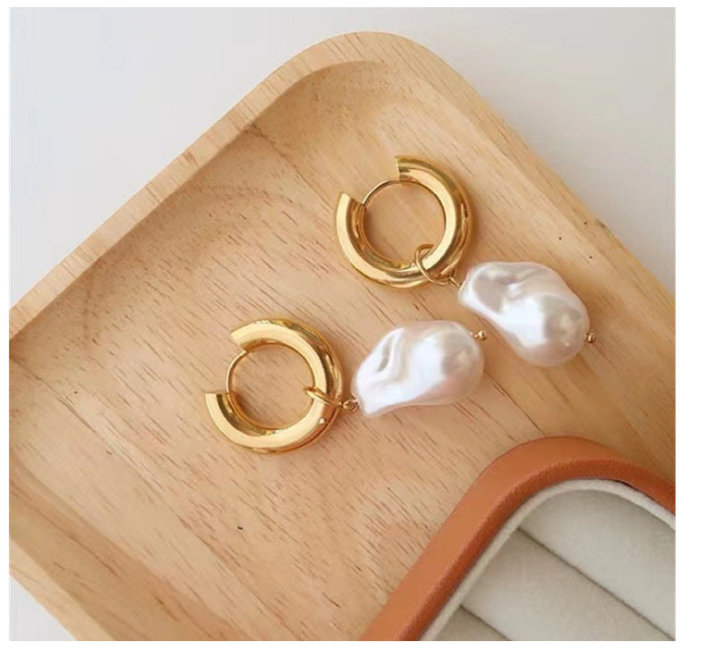 Baroque Pearl Earrings Women's Metal