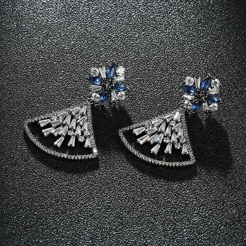 Fan Shaped Diamond S925 Silver Needle For Women
