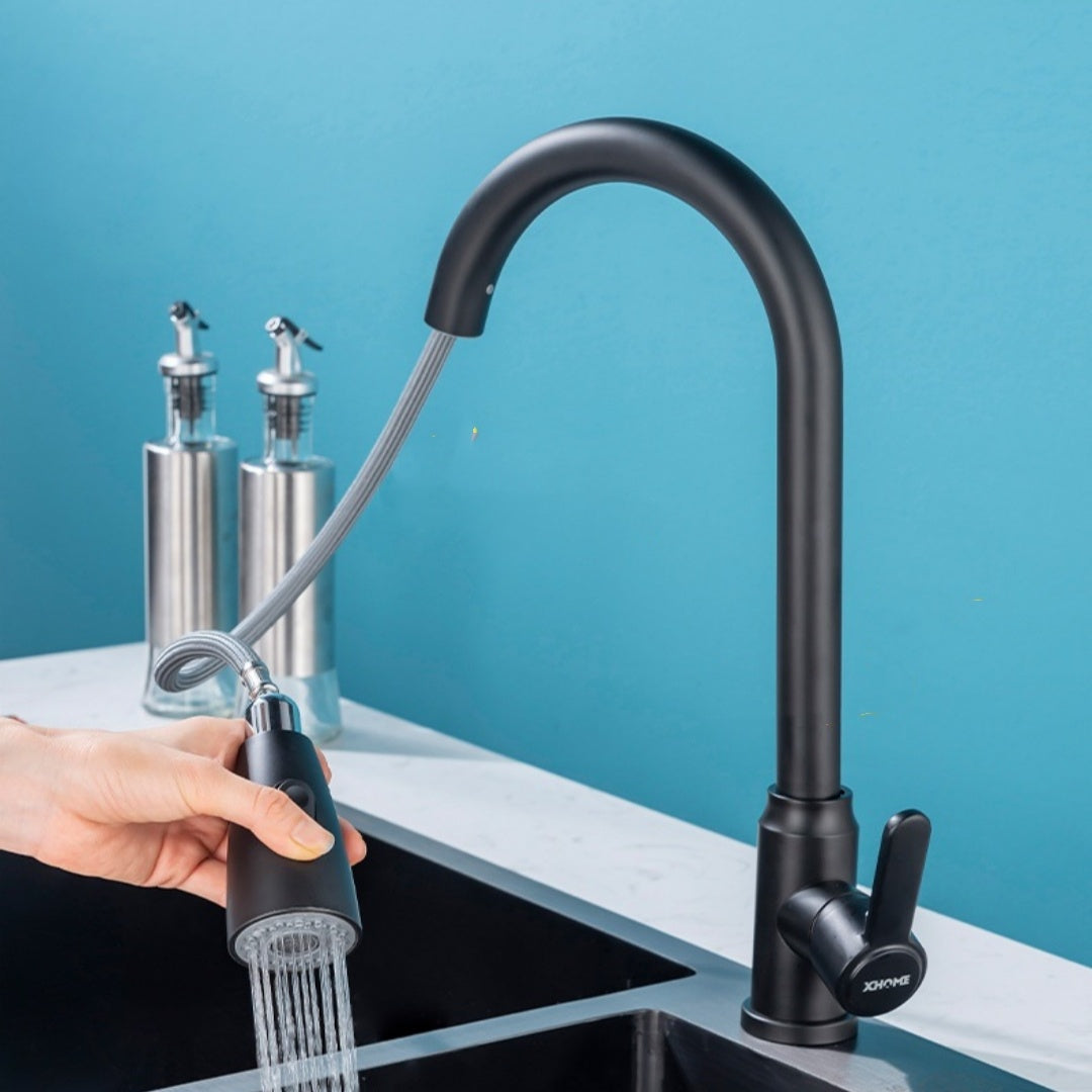 Black Rotatable Retractable Splash Proof Faucet