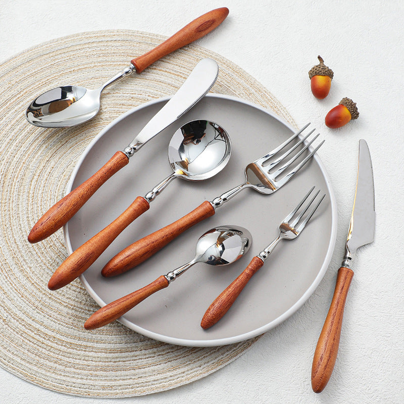304 Stainless Steel Rosewood Wooden Handle Knife Fork And Spoon Tableware