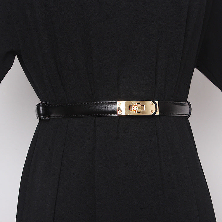 Ceinture ornementale pour femme avec jupe pull manteau, sangle de taille fine noire, accessoires en cuir de vache, cache-taille
