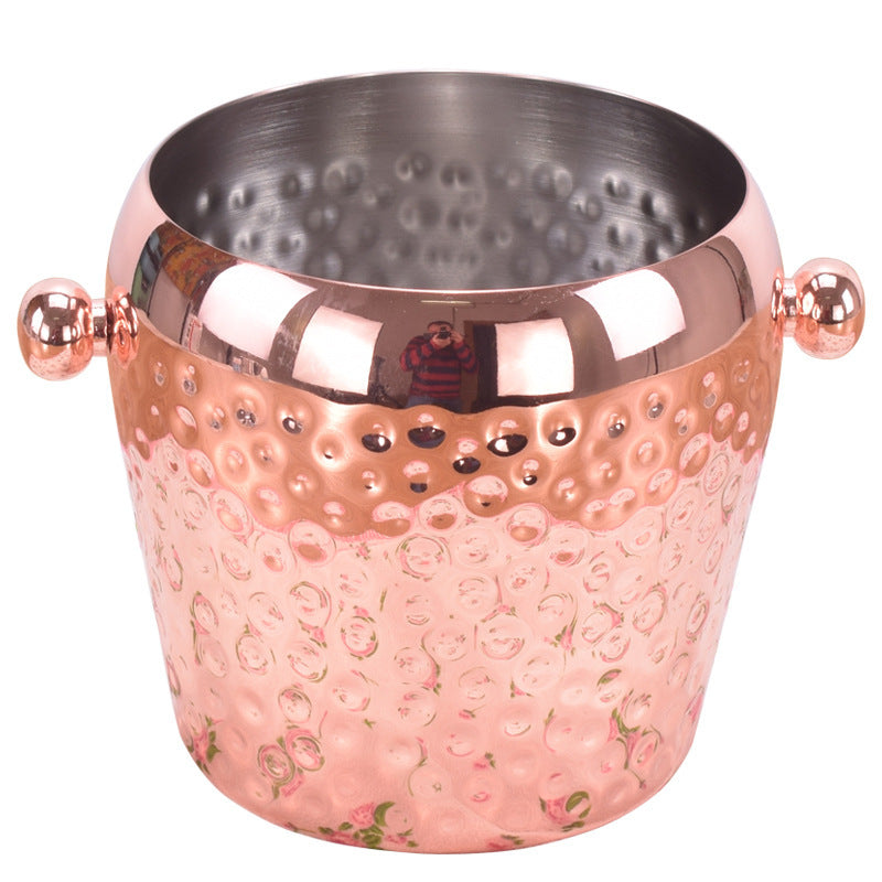 Single Layer Hammer Point Ice Stainless Steel Copper-plated Ice Bucket