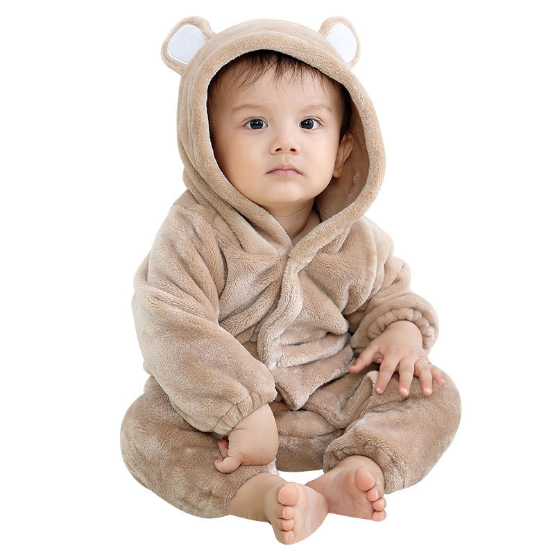 Flannel Romper Child Bear Jumpsuit Hooded Single-breasted Romper