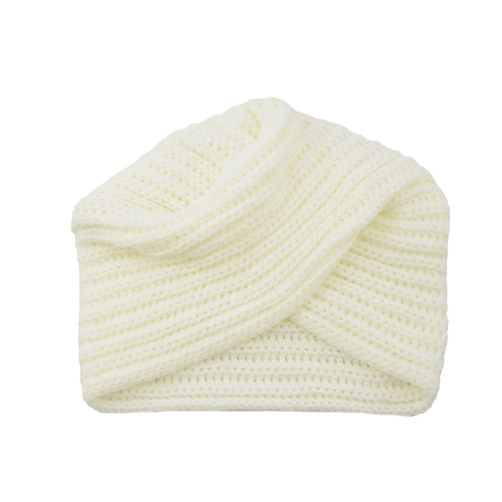 Fashion Woolen Knit Hat With Crossover Pullover