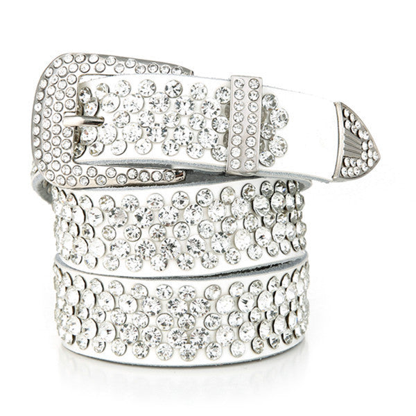 Ceinture Femme en Cuir Incrustée de Strass Tendance