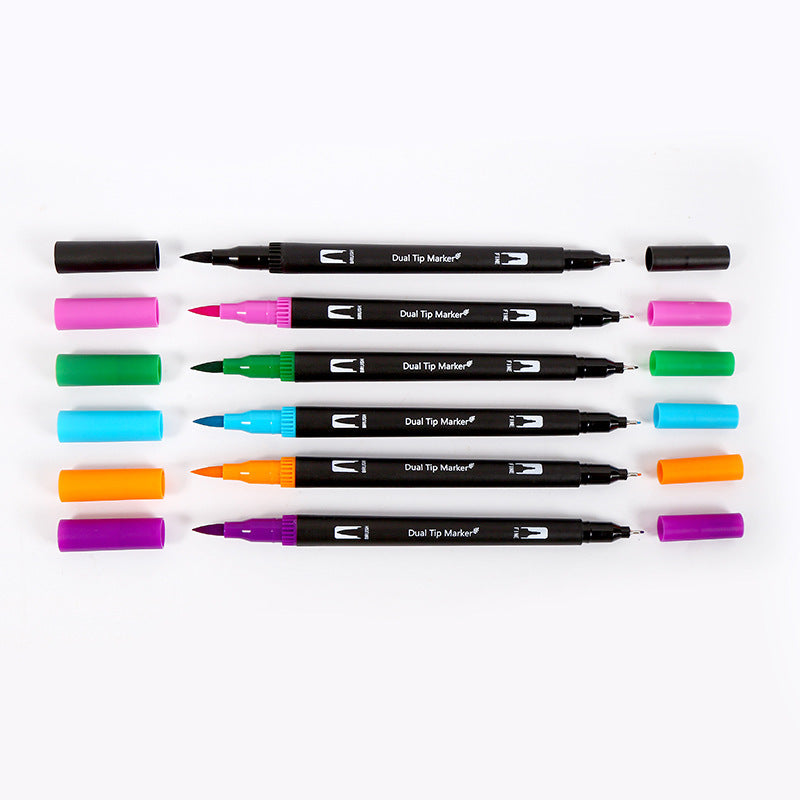Double-headed Mark Watercolor Pens Set Color Hook Line Painting Soft-headed Pen