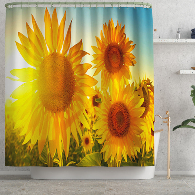Sunflower Printed Shower Curtain Floor Mat Four-Piece Set