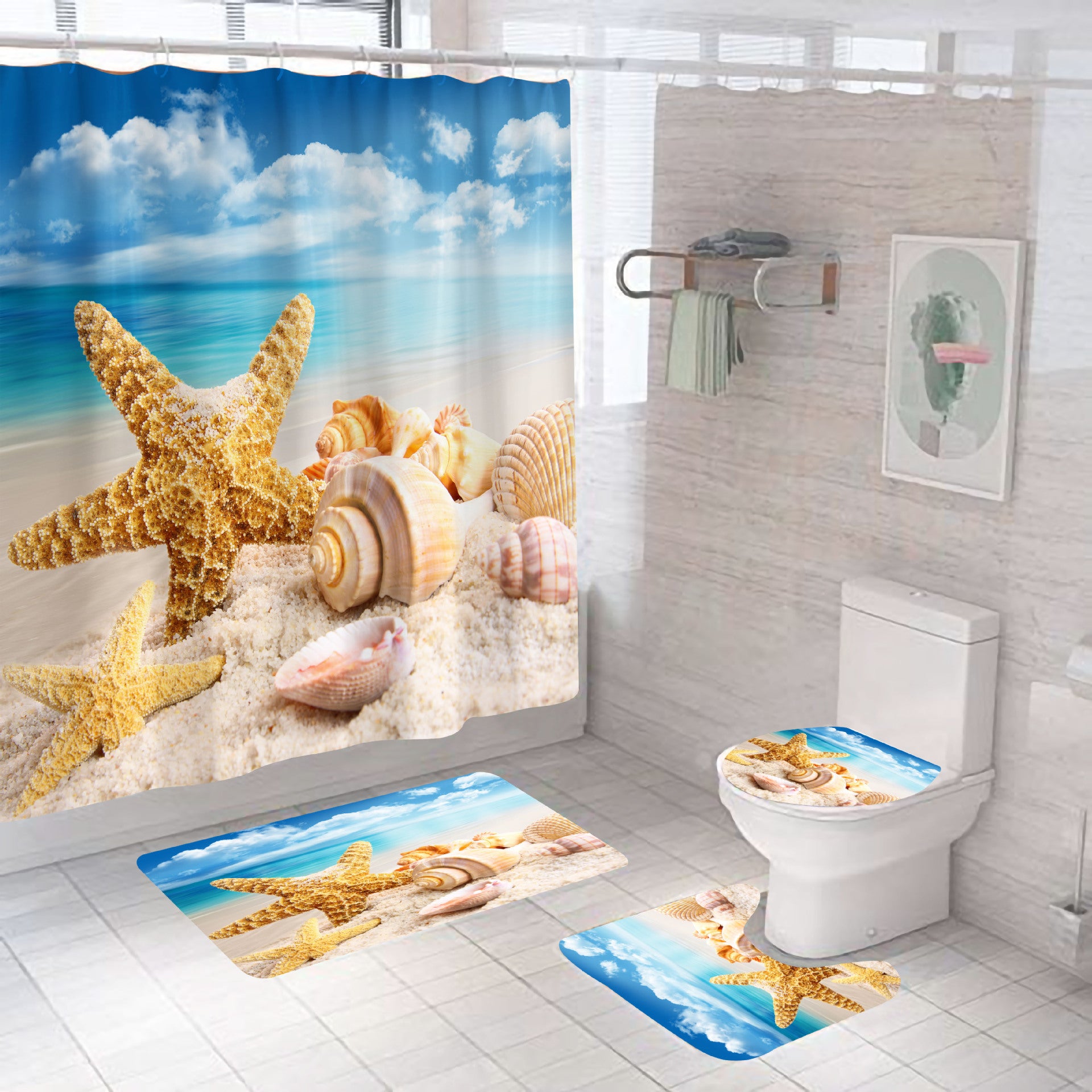 Mildew-proof Bathroom Shower Curtain Set Of Four