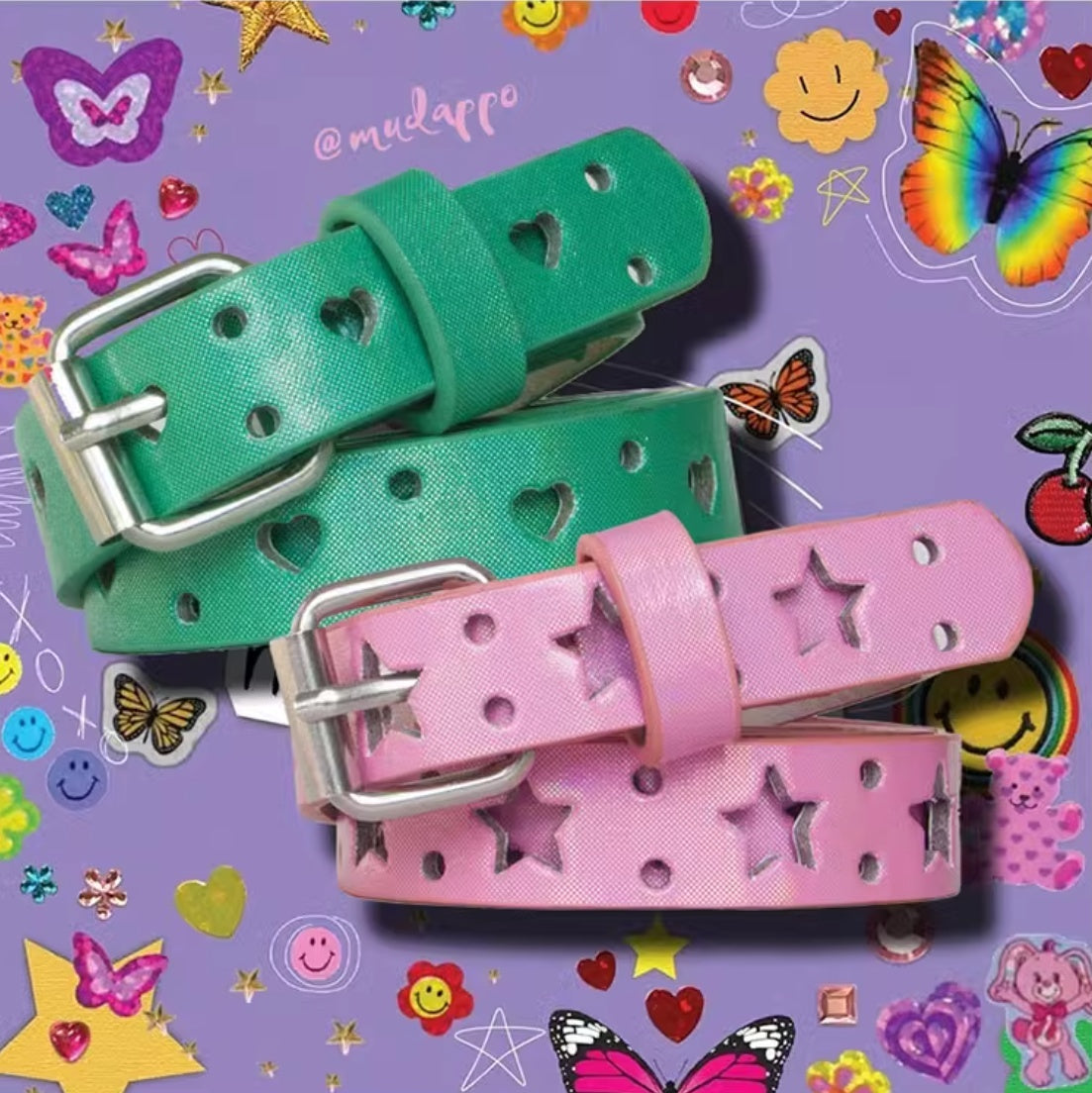 Ceinture en forme de cœur évidé à étoile à cinq branches couleur bonbon
