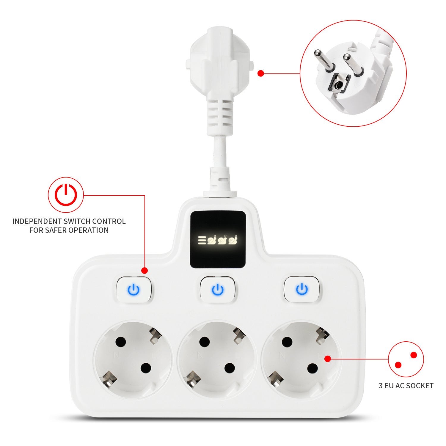 European-style Special Hole Conversion Socket 3-hole Power Strip