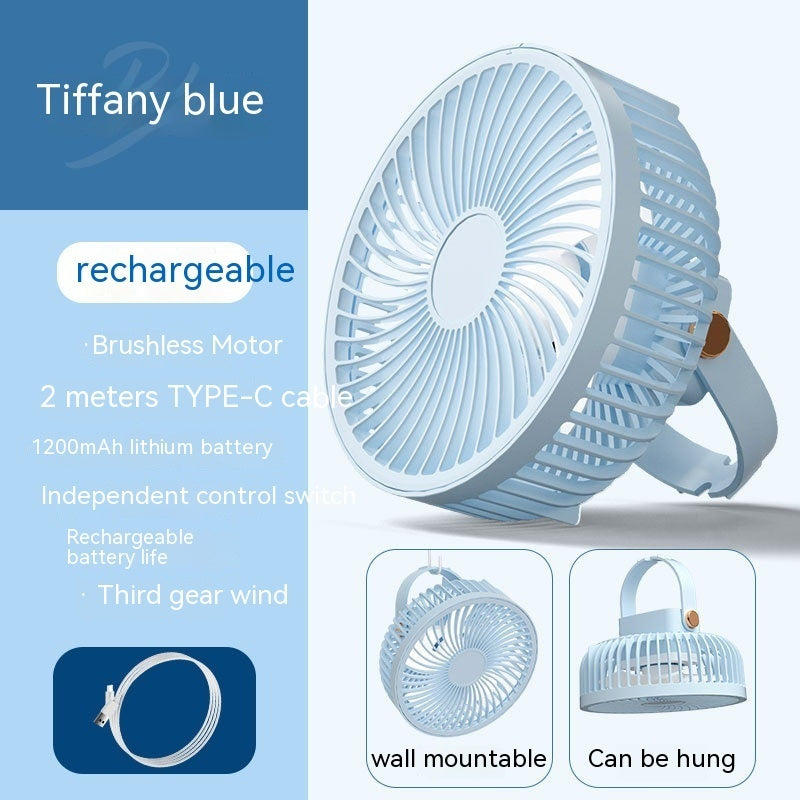 Small Electric Fan Rechargeable Night Light Portable Summer Cartoon Moving Student Bed Head Wall Desktop Mini