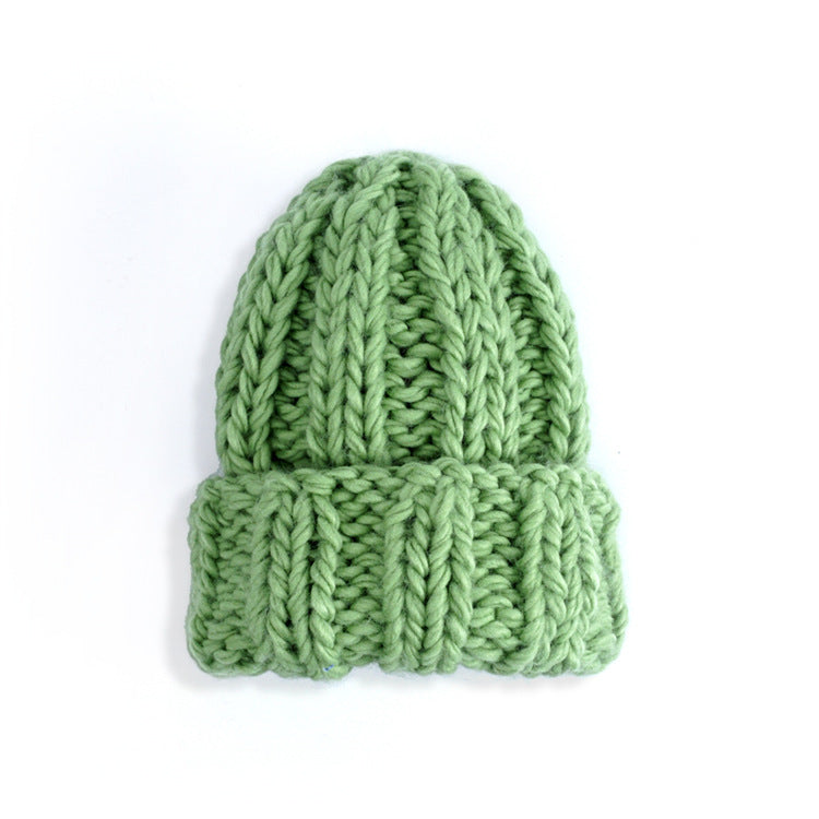 Knit Hat Ladies Pure Color Simple Coarse Wool Warm Earmuffs