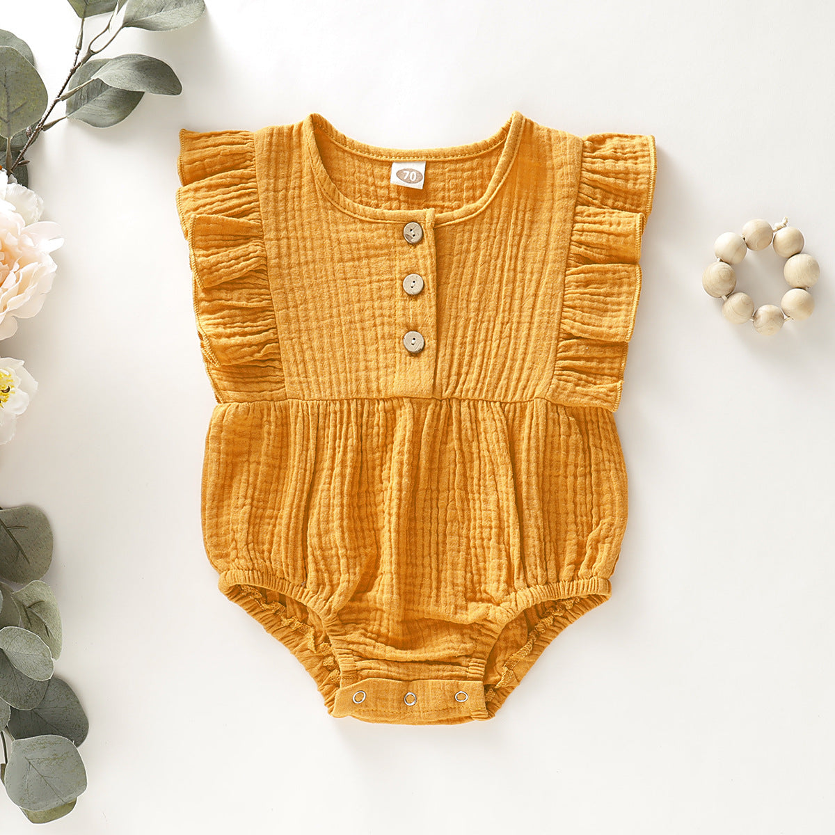 Solid Color Lace Button Triangle Romper