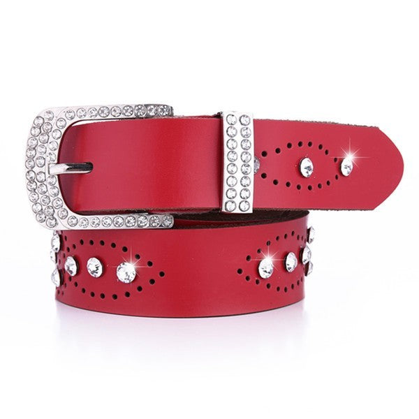 Ceinture en cuir incrustée de strass pour femme