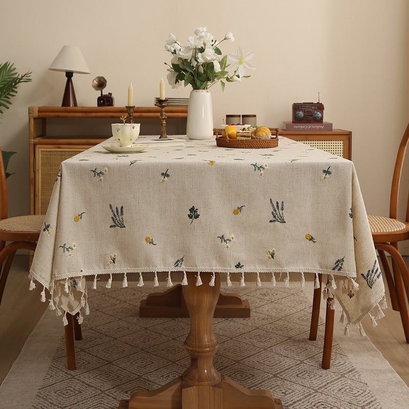 Linen Embroidery Coffee Table Cover Cloth