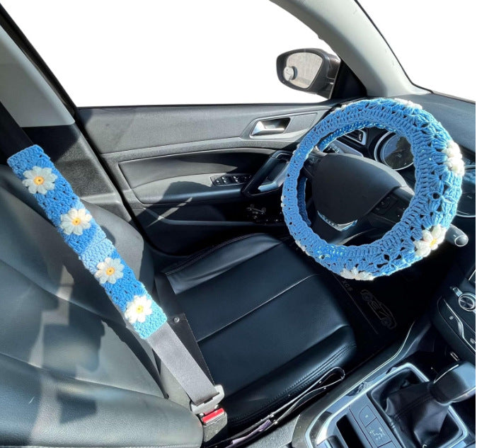 Car Interior Hand-crocheted Flower Steering Wheel Warm Non-slip Cover