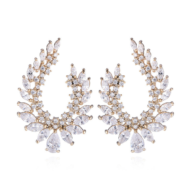 Exaggerated Micro-set Zircon Earrings With Stylish Copper Setting