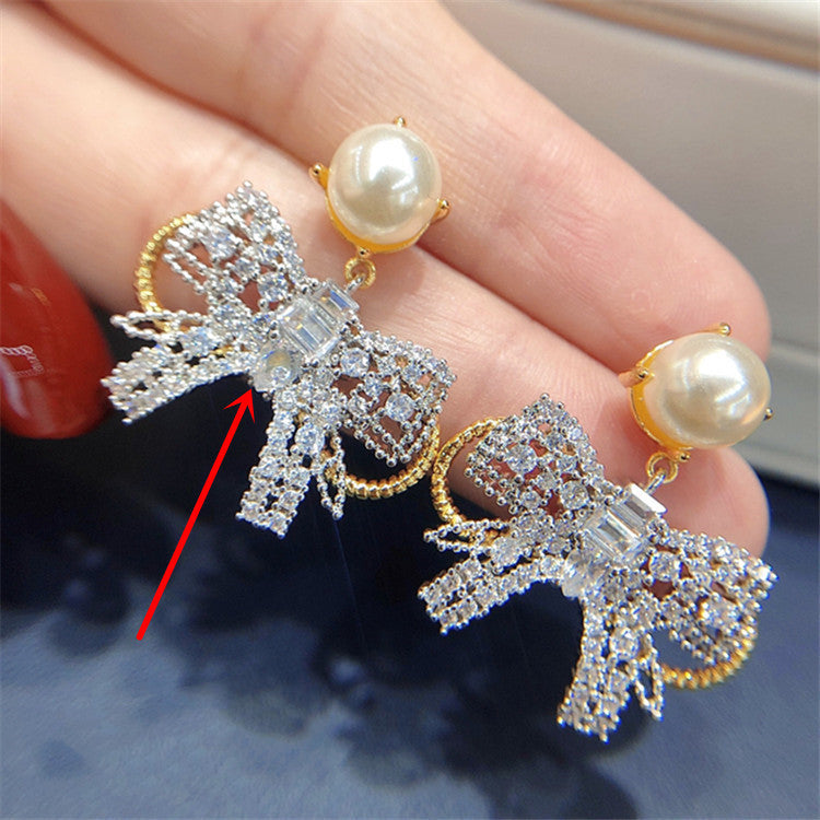 Round Face Slimming Bow Earrings Silver Needle Earrings