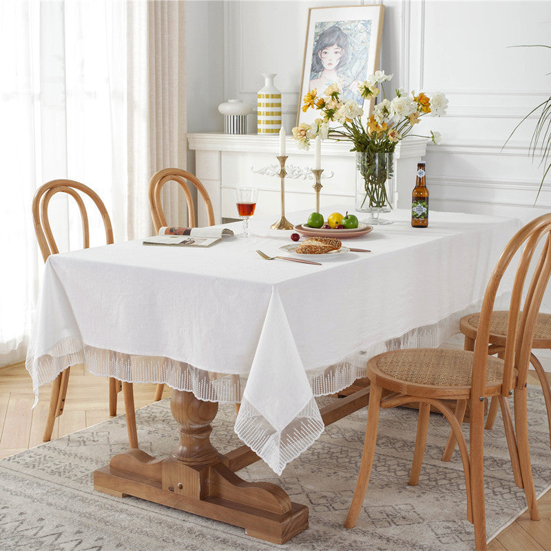 French Romantic Solid Color Cotton Meteor Shower Lace Tablecloth