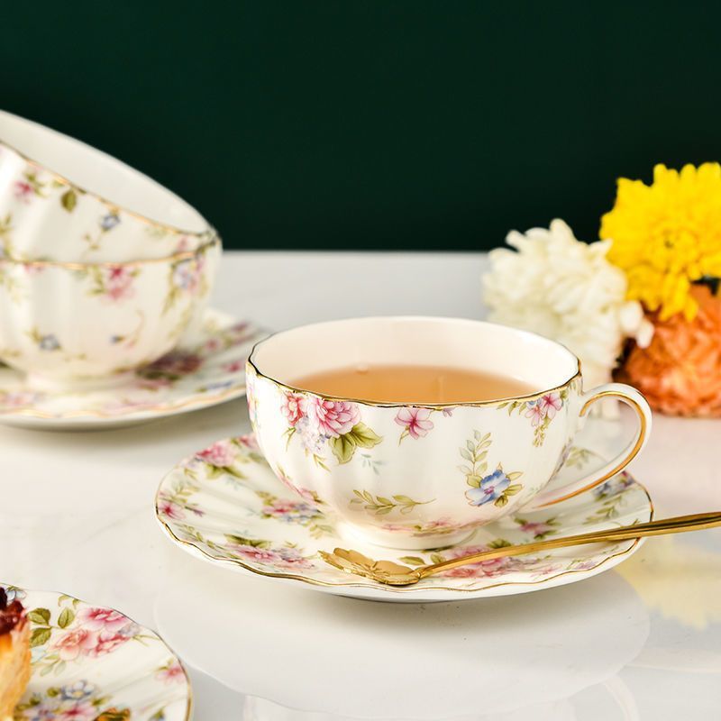 Ceramic Flower Tea Cup Coffee Suit Household Watchband Spoon