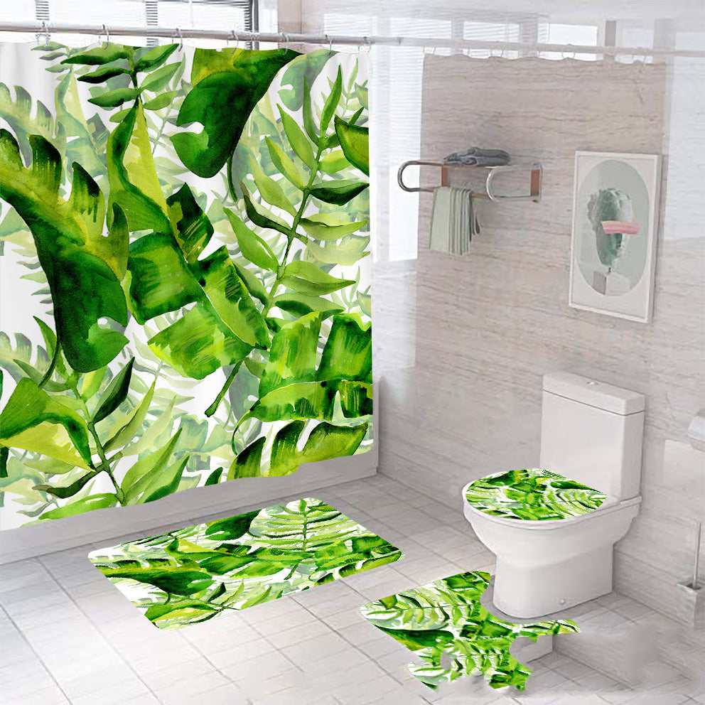 Tropical Rainforest Leaf Code Printed Shower Curtain Waterproof C Plastic Hook