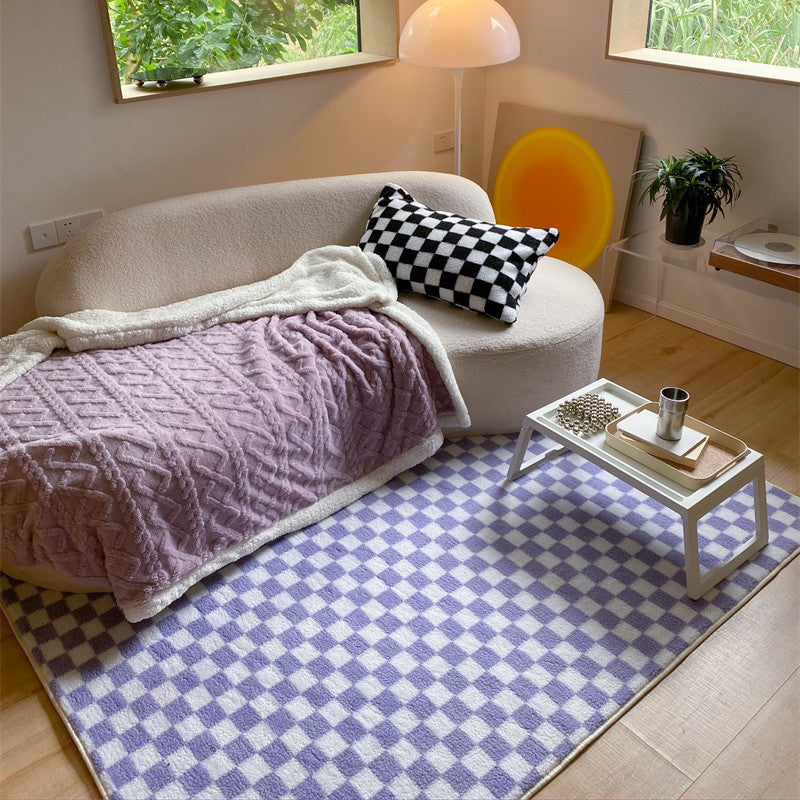 Retro Checkerboard Carpet Living Room Lamb Down Mat Modern
