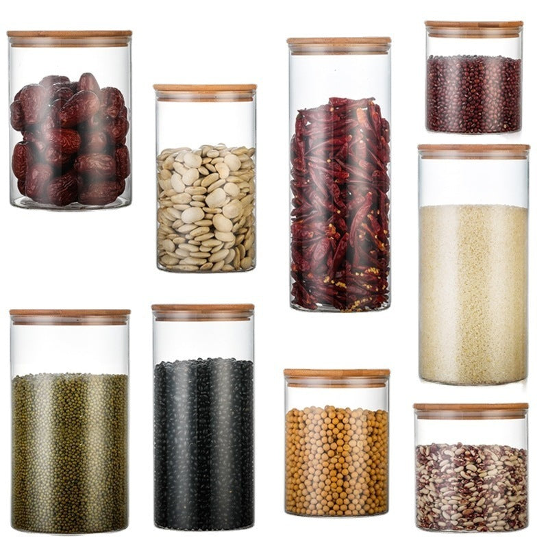 Borosilicate Glass Bamboo Cover Tea Sealed Jar