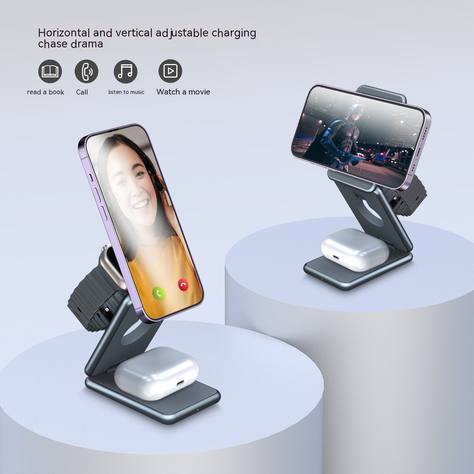 Aluminum Alloy Folding Wireless Charging Bracket Mobile Phone Headset Watch Three-in-one 15W Magnetic Fast