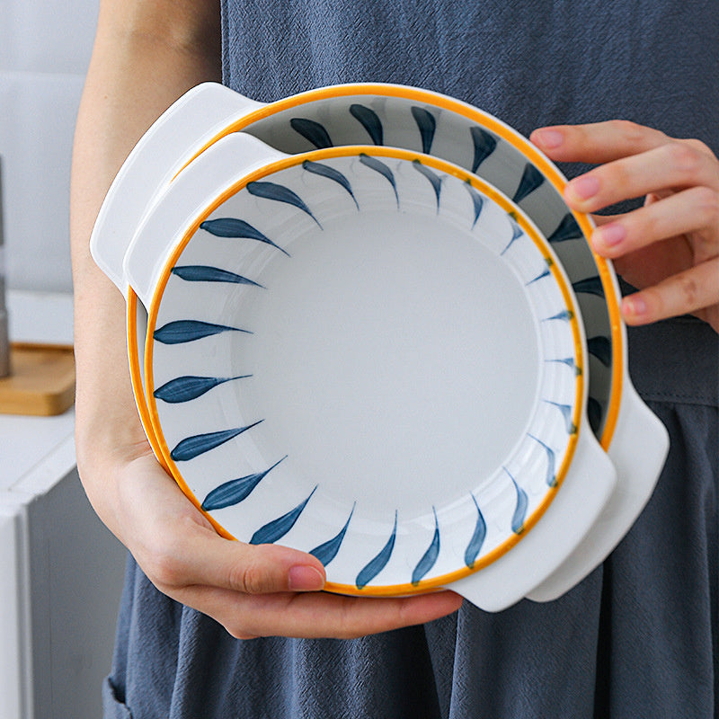 Japanese-style Ceramic Binaural Hand-painted Baking Pan