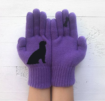 Women's Knitting Wool Gloves Autumn And Winter Finger Warm Thickened Puppy Bone Cute Printed Gloves