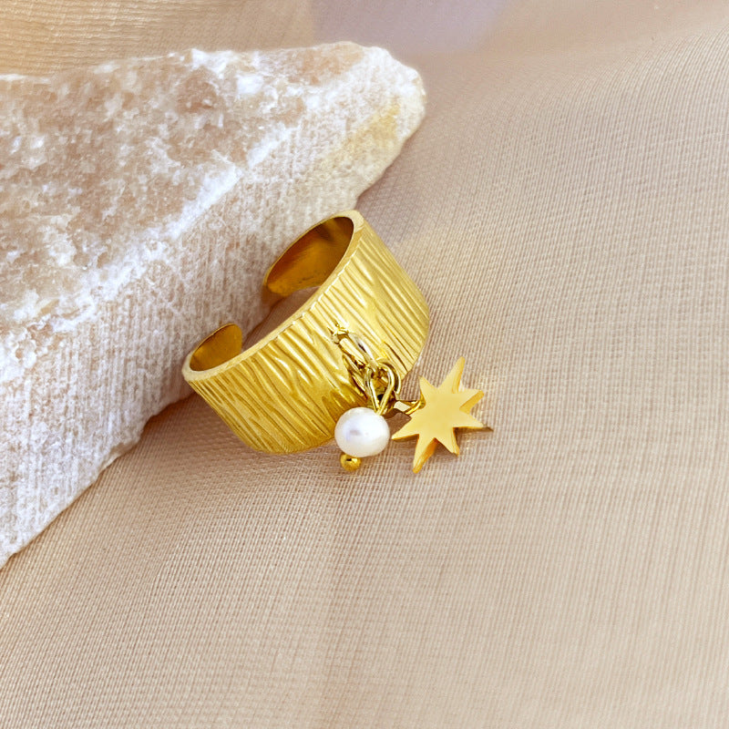 Stainless Steel 18K Gold Plating XINGX Open-end Pearl Ring