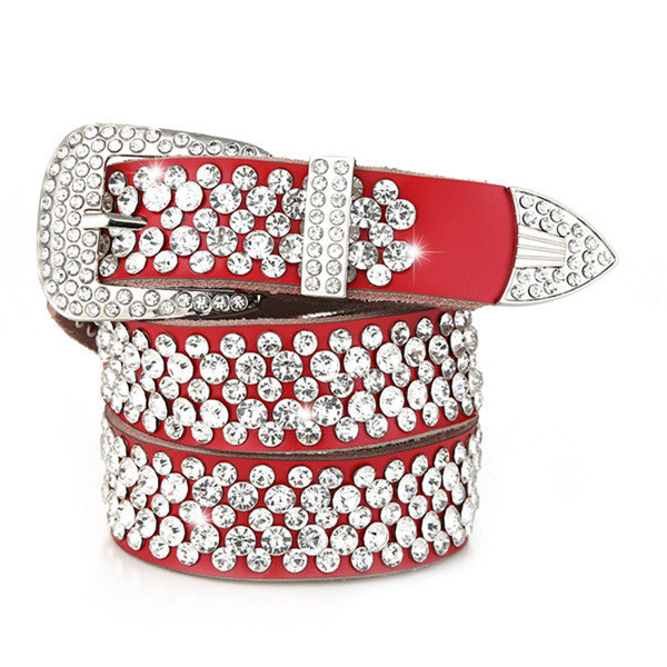 Ceinture Femme en Cuir Incrustée de Strass Tendance