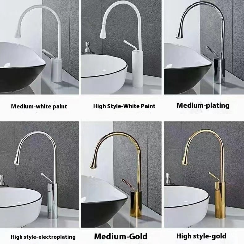 Water Drop Brushed Gold Copper Body Basin Wash Basin Rotating Faucet