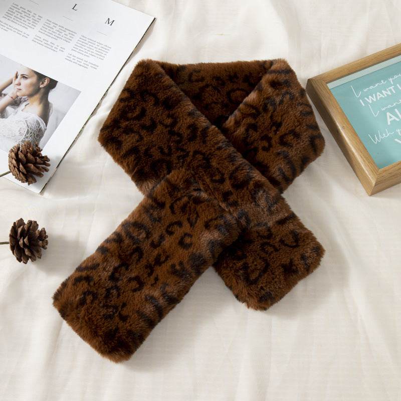 Women's Autumn And Winter Plush Thick Leopard Print Scarf