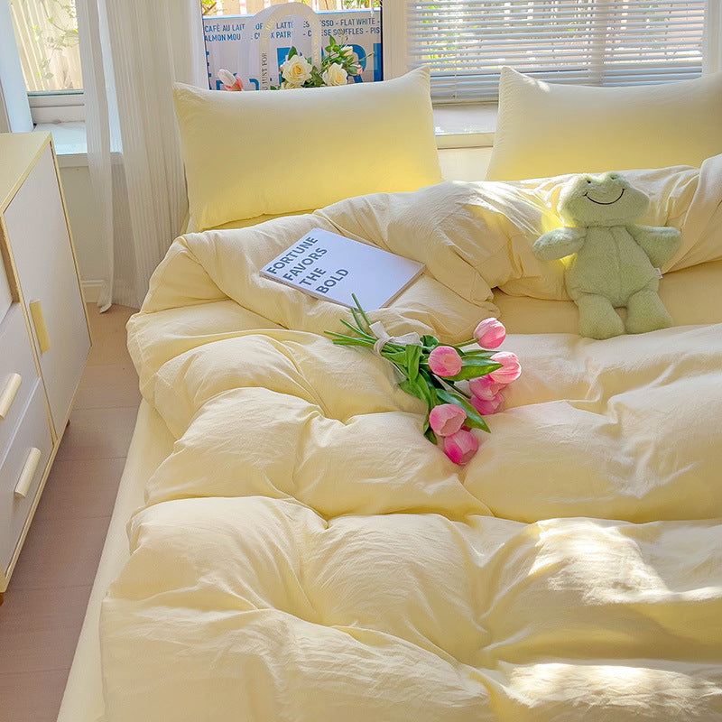 Class A Washed Cotton Four-piece Set Pure Color Duvet Cover Sheets